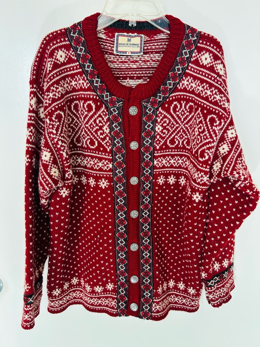 Dale of Norway Red and White / Cream Nordic 100% Wool Cardigan